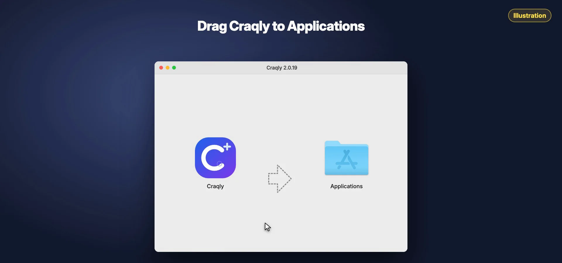 Illustration: dragging Craqly onto the Applications folder on a Mac